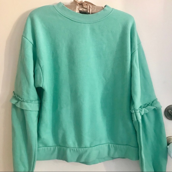 Topshop Tops - Mint topshop ruffle sleeve sweatshirt size 8